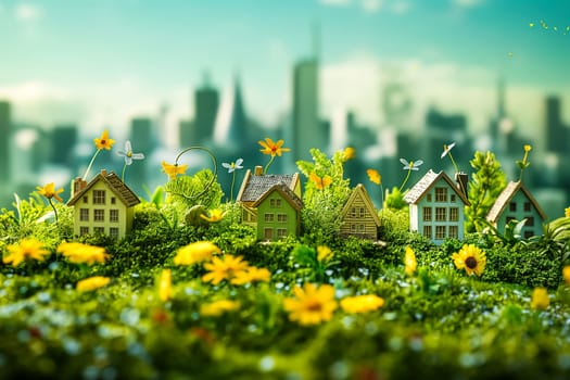 Sustainable living and the harmonious integration of nature within urban environments. Concepts related to green energy, renewable resources, and sustainable urban development.