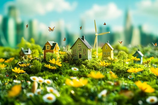 Sustainable living and the harmonious integration of nature within urban environments. Concepts related to green energy, renewable resources, and sustainable urban development.