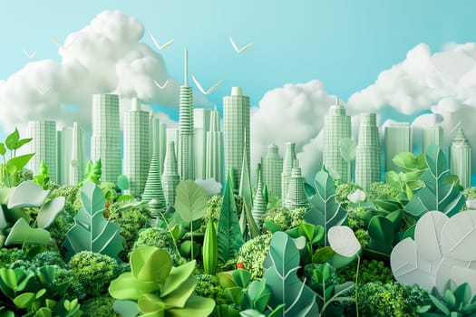 Sustainable living and the harmonious integration of nature within urban environments. Concepts related to green energy, renewable resources, and sustainable urban development.