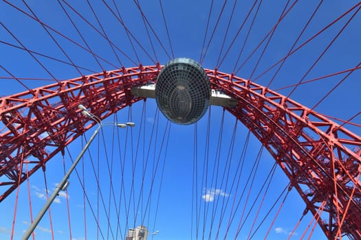 Moscow, Russia - May 1. 2024. Suspension cable-stayed bridge,. Tourist attraction of Russian Capital.