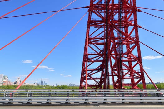 Moscow, Russia - May 1. 2024. Suspension cable-stayed bridge,. Tourist attraction of Russian Capital.