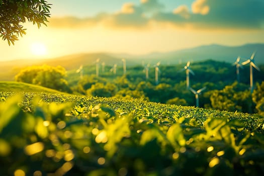 Sustainable living and the harmonious integration of nature within urban environments. Concepts related to green energy, renewable resources, and sustainable urban development.