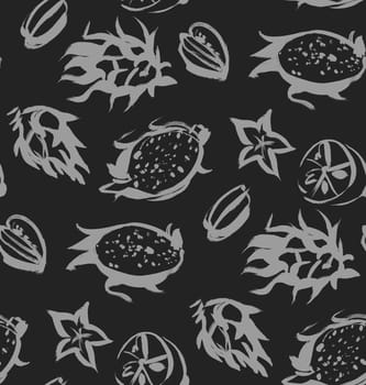 tropical fruit print black and white pattern painted with a dry brush for the production of fabrics and textiles and surface design