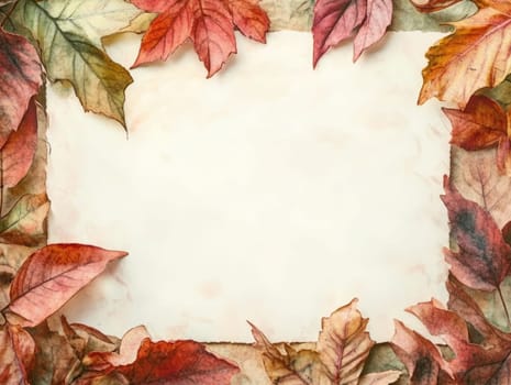 Colorful autumn leaves create a natural border around a blank space, capturing the essence of fall and tranquility.