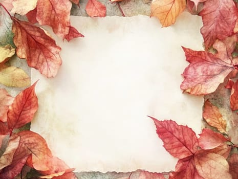 Colorful autumn leaves surround a blank parchment, creating a warm, inviting backdrop perfect for writing or decorating.
