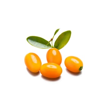 Kumquats small and oval with a bright orange color and smooth glossy skin arranged in. Food isolated on transparent background