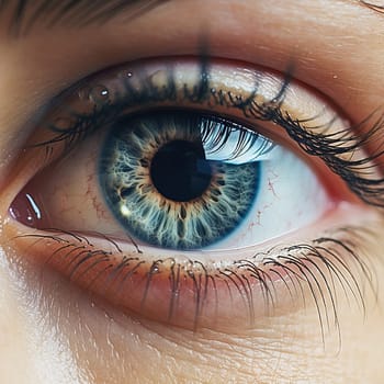 Tired eyes with blood vessels close-up. High quality photo