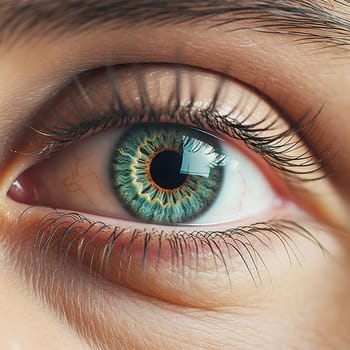 Tired eyes with blood vessels close-up. High quality photo