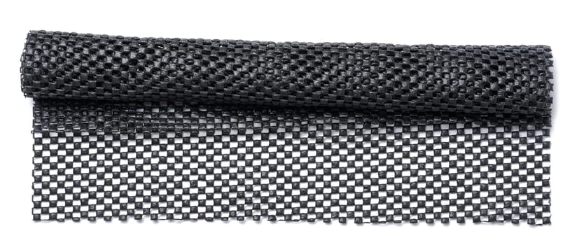 Rolled rubber mat on white isolated background, top view