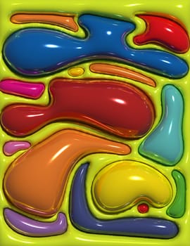 Abstract background with various inflated figures, 3D rendering illustration