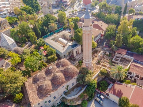 Sultan Alaaddin Camii Minaret. Antalya Turkey. Drone view.