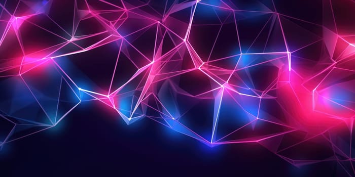 3D network connections with plexus design pink and blue neon color background wallpaper. Generative AI image weber.