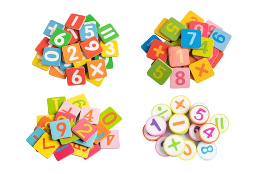 Math number colorful on white background with clipping path, education study mathematics learning teach concept.