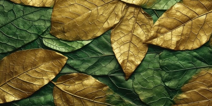 Dry Gold Green leaves Surface textured background, realism, realistic, hyper realistic. Generative AI image weber.