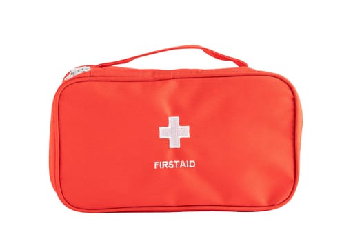 First aid kit isolated on white background with clipping path, medical emergency bag.