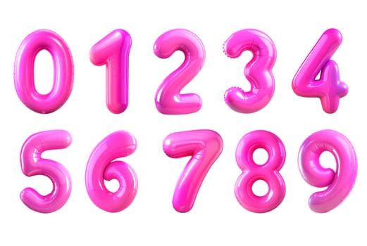 Pink Foil Balloons Numbers Isolated on white background. Ai generated image