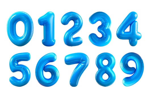 Blue Foil Balloons Numbers Isolated on white background. Ai generated image
