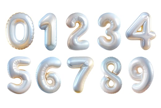 Silver Foil Balloons Numbers Isolated on white background. Ai generated image
