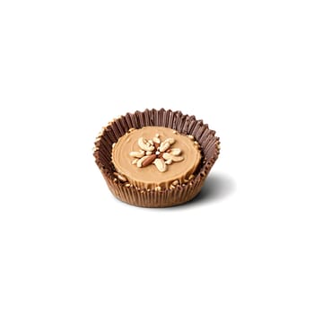 Peanut butter cups unwrapped and split apart with creamy peanut butter oozing out and a. Food isolated on transparent background.
