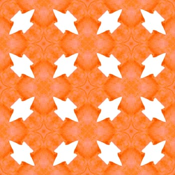 Medallion seamless pattern. Orange fine boho chic summer design. Textile ready appealing print, swimwear fabric, wallpaper, wrapping. Watercolor medallion seamless border.