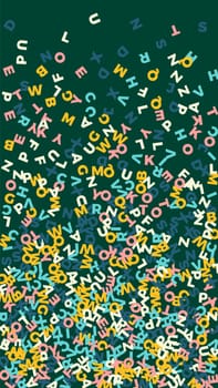 School notebook cover. Colorful childish floating letters of Latin alphabet. Foreign languages study concept. Back to school banner .