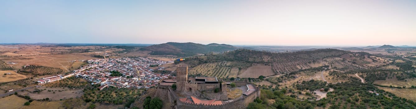 Panoramic view Castle of Alconchel, Badajoz,Extremadura, Spain.