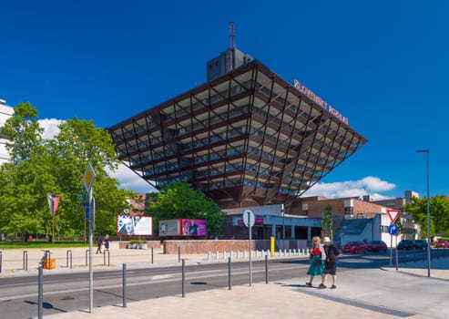 Bratislava, Slovakia - 14 May 2024: The building of the Slovak Television and Radio, RTVS