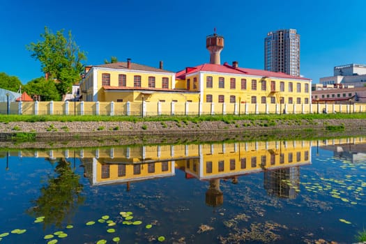 Ya.N. Fokin's chintz-printed and cotton factory in Ivanovo. Embankment of the Uvod River. Golden Ring of Russia.