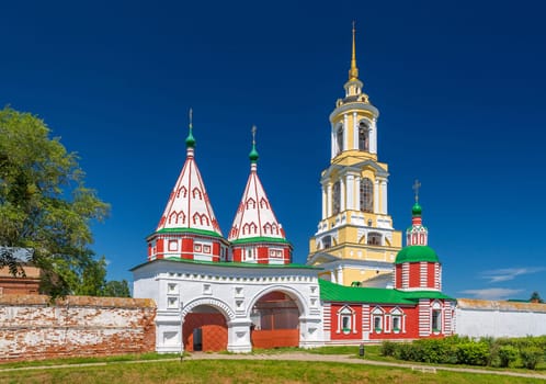 Suzdal, Russia- 8 July 2024: The Saint Golden Gates of Rizopolozhenskiy Monastery
