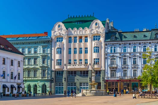 Bratislava, Slovakia - 5 May 2024: View of the Main Square in the old of Bratislava