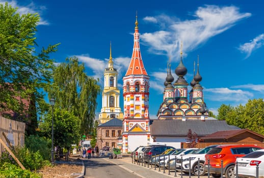 Suzdal, Russia- 8 July 2024: Lazarus church and Venerable bell tower, The Golden Ring of Russia