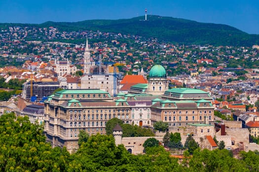 Aerial panoramic view of the Buda Castle Royal Palace, Budapest, Hungary