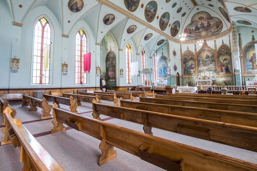 The interior beauty of the St. Ignatius catholic mission in St. Ignatius, Montana.