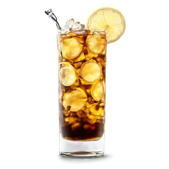 Long island iced tea with lemon wedge and cola splash suspended in layers Food and. Food isolated on transparent background.