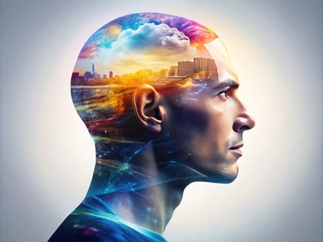 Layers of the Mind. A Visual Exploration. Captures a multi-layered silhouette of a human head profile, symbolizing the depth and complexity of mental processes. Perfect for projects related to psychology, identity, and cognitive science.