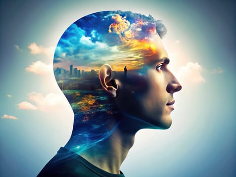 Layers of the Mind. A Visual Exploration. Captures a multi-layered silhouette of a human head profile, symbolizing the depth and complexity of mental processes. Perfect for projects related to psychology, identity, and cognitive science.