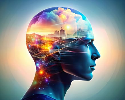 Layers of the Mind. A Visual Exploration. Captures a multi-layered silhouette of a human head profile, symbolizing the depth and complexity of mental processes. Perfect for projects related to psychology, identity, and cognitive science.