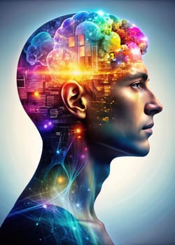 Layers of the Mind. A Visual Exploration. Captures a multi-layered silhouette of a human head profile, symbolizing the depth and complexity of mental processes. Perfect for projects related to psychology, identity, and cognitive science.
