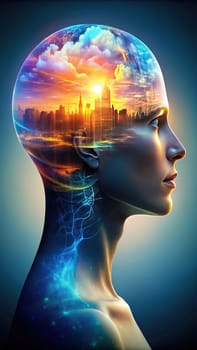 Layers of the Mind. A Visual Exploration. Captures a multi-layered silhouette of a human head profile, symbolizing the depth and complexity of mental processes. Perfect for projects related to psychology, identity, and cognitive science.