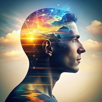 Layers of the Mind. A Visual Exploration. Captures a multi-layered silhouette of a human head profile, symbolizing the depth and complexity of mental processes. Perfect for projects related to psychology, identity, and cognitive science.
