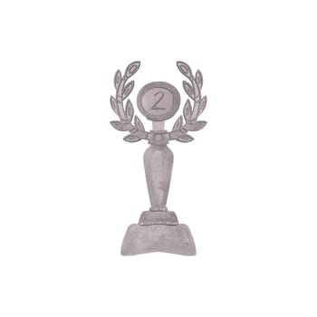 Shiny gold cup. Award for the winner of the competition. Bowl on pedestal. Symbol of success, good luck and achievements. Isolated watercolor illustration on white background. Clipart