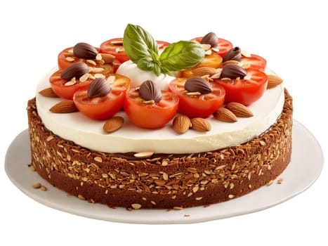 Torta Caprese with chocolate and almonds. Food isolated on transparent background.