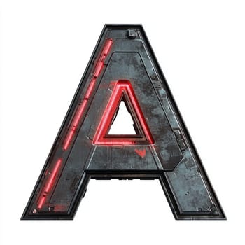 A large, metallic letter A featuring red illuminated accents stands prominently against a plain background. The design is sleek and modern, showcasing a futuristic aesthetic.