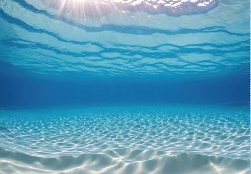 Beneath the surface of the ocean, sparkling sunlight filters through clear water, creating mesmerizing patterns on the sandy ocean floor. The tranquil environment showcases the beauty of marine life habitats, inviting exploration and discovery.