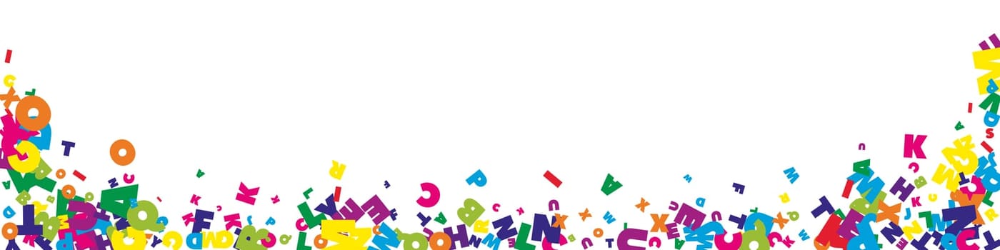 Falling letters of English language. Colorful childish flying characters of Latin alphabet. Foreign languages study concept. Back to school banner .