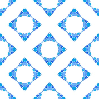 Ethnic hand painted pattern. Blue remarkable boho chic summer design. Textile ready ecstatic print, swimwear fabric, wallpaper, wrapping. Watercolor summer ethnic border pattern.