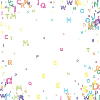 Falling letters of English language. Colorful childish flying characters of Latin alphabet. Foreign languages study concept. Back to school banner .