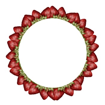 Strawberry watercolor frame. Hand drawn juicy berry realism on isolated white background. Clip art berries. Ideal for fresh food packaging and natural cosmetics stores. High quality illustration