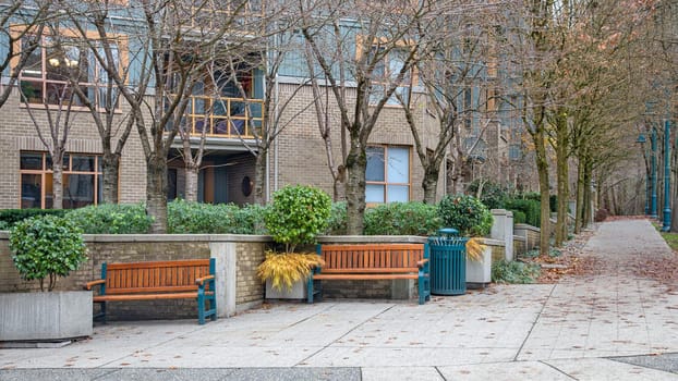 Walkway through a residential area on autumn season in Vancouver, British Columbia.