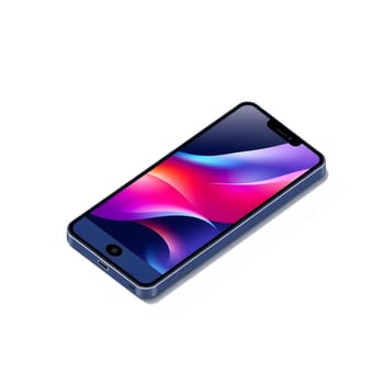A smartphone showcases a colorful abstract design on its screen, lying on a clean, bright surface, emphasizing modern technology with vivid hues and a sleek appearance.